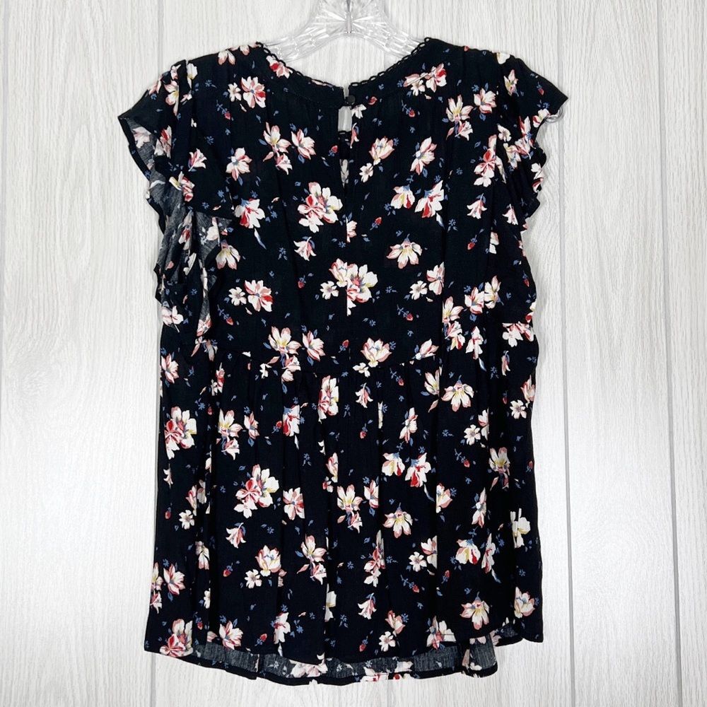 Altar'd State | Black Floral Ruffle Sleeve Blouse Size Small - Picture 2 of 6
